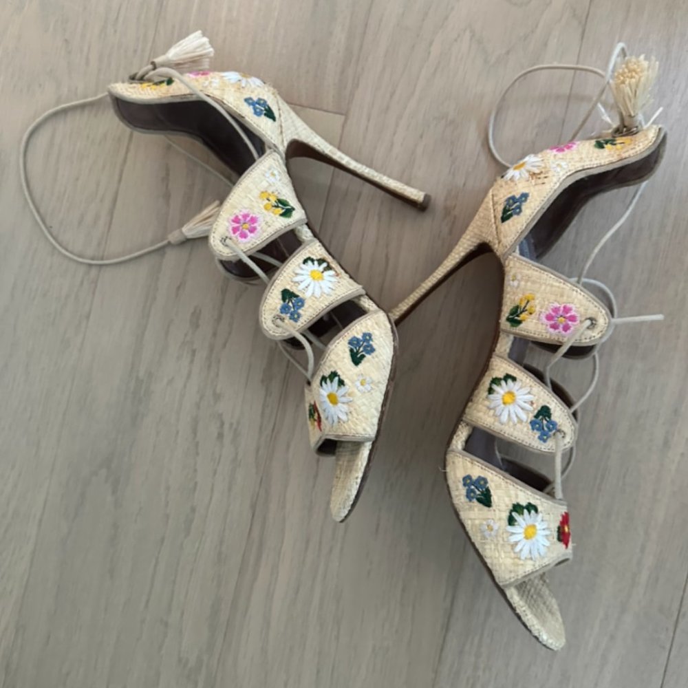 Tabitha Simmons Raffia embroidered high heel sandals size 39 - Picture 2 of 3